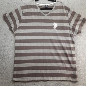 U.S. Polo Assn Shirt XXL V‎ Neck Gray Stripped Polo pony logo Mens